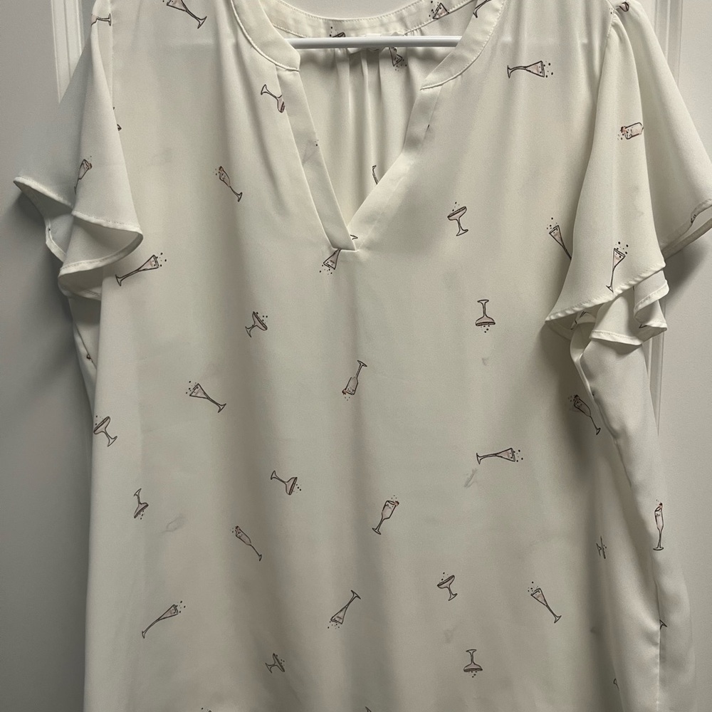 White Blouse with Cocktail Glass Print